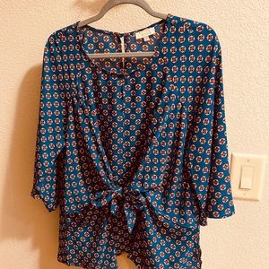 Womens - Floral - Tie Front - Blouse - XL